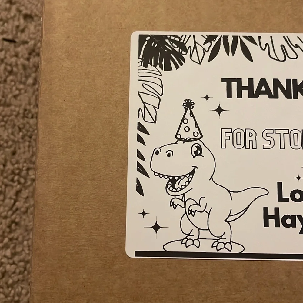 Custom Birthday Labels | 50 | Thermal Labels | Black and White | Dinosaur